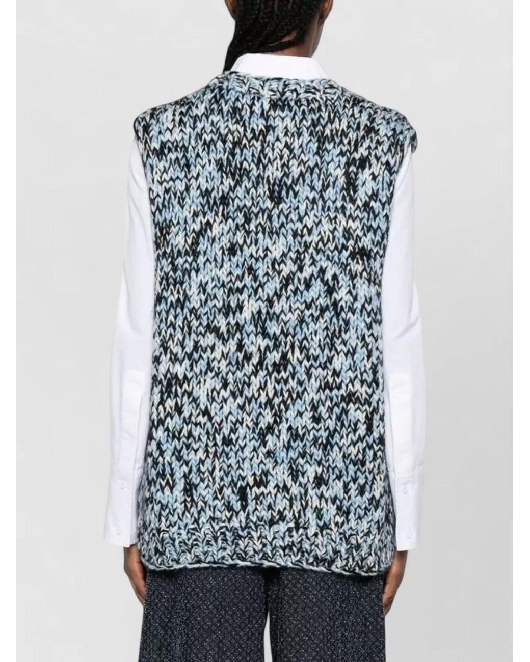 Ganni Gray Chunky-Knit Merino Wool Sleeveless Crewneck Vest