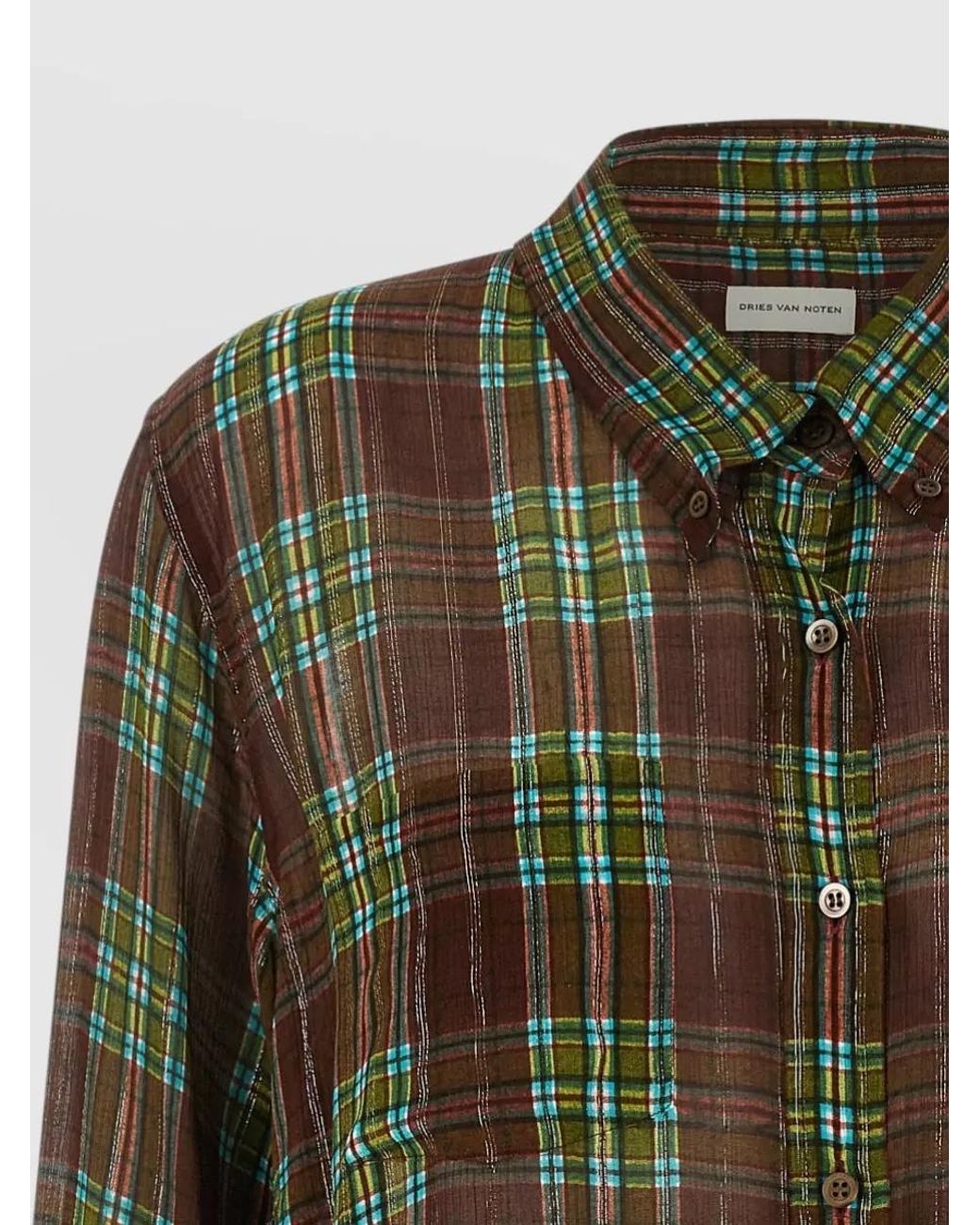 Dries Van Noten Green Silk Checked Long-Sleeve Shirt