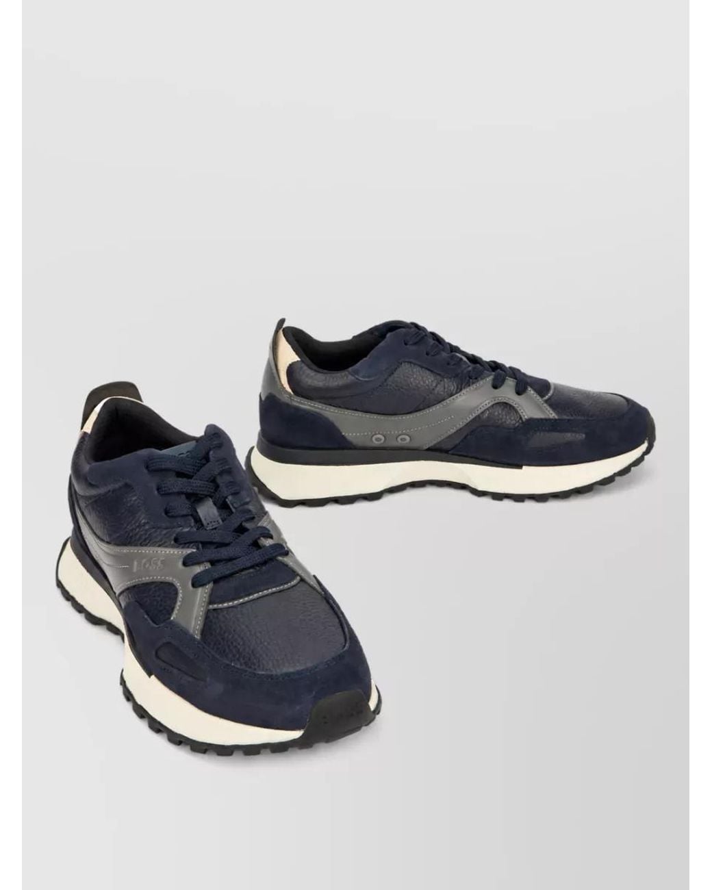 Boss Blue Leather Low-Top Sneakers for men
