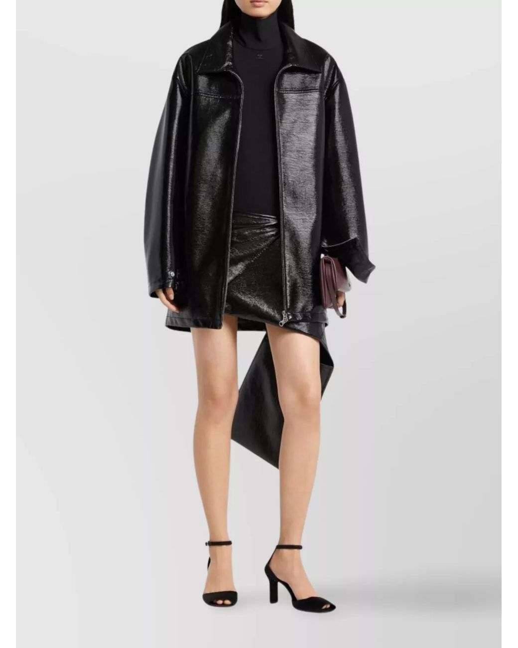 Courreges Black Vinyl Oversized Bomber Jacket