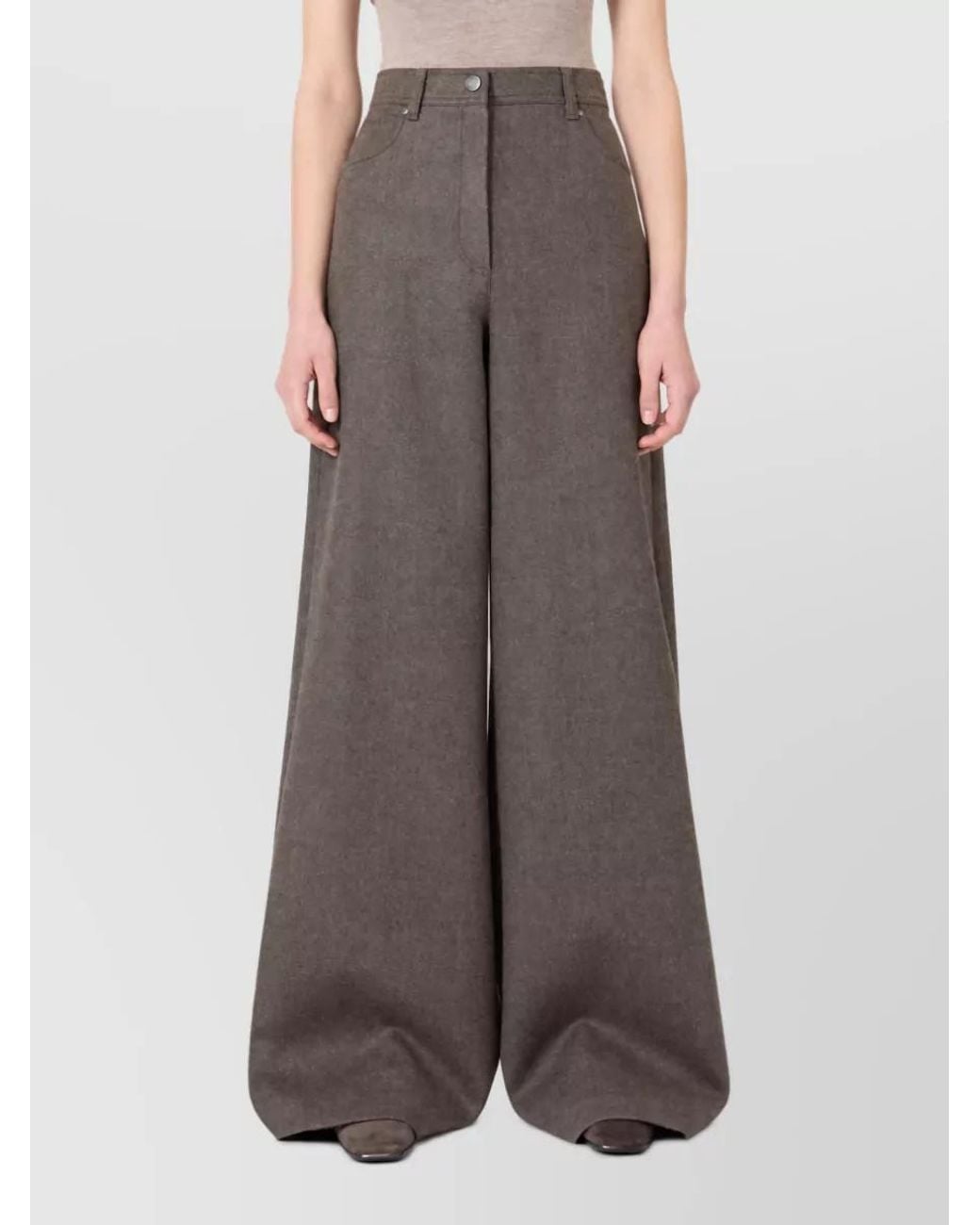 Max Mara Brown Wool High-Rise Wide-Leg Trousers