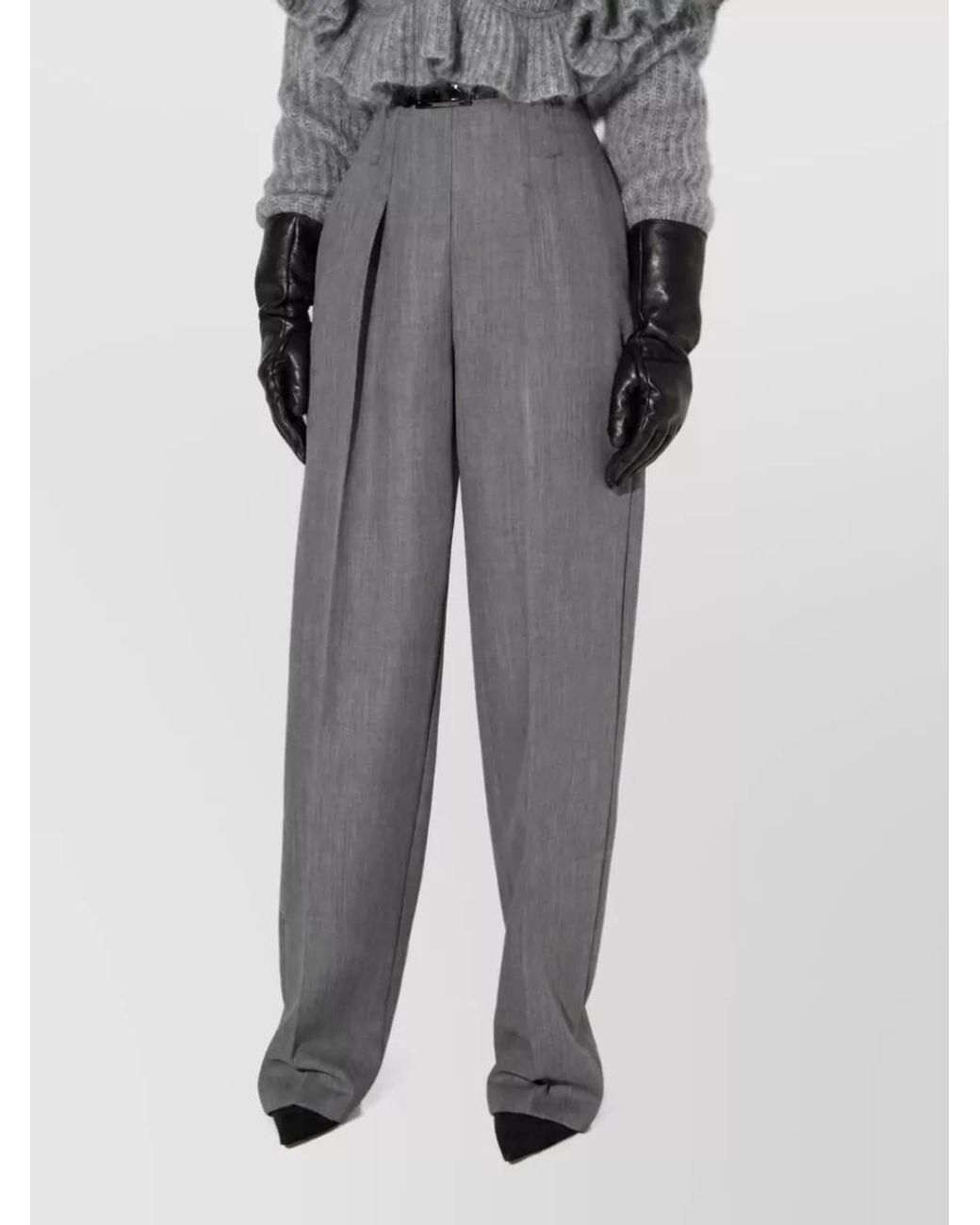 Elisabetta Franchi Gray Virgin Wool High-Rise Pleated Tailored Trousers