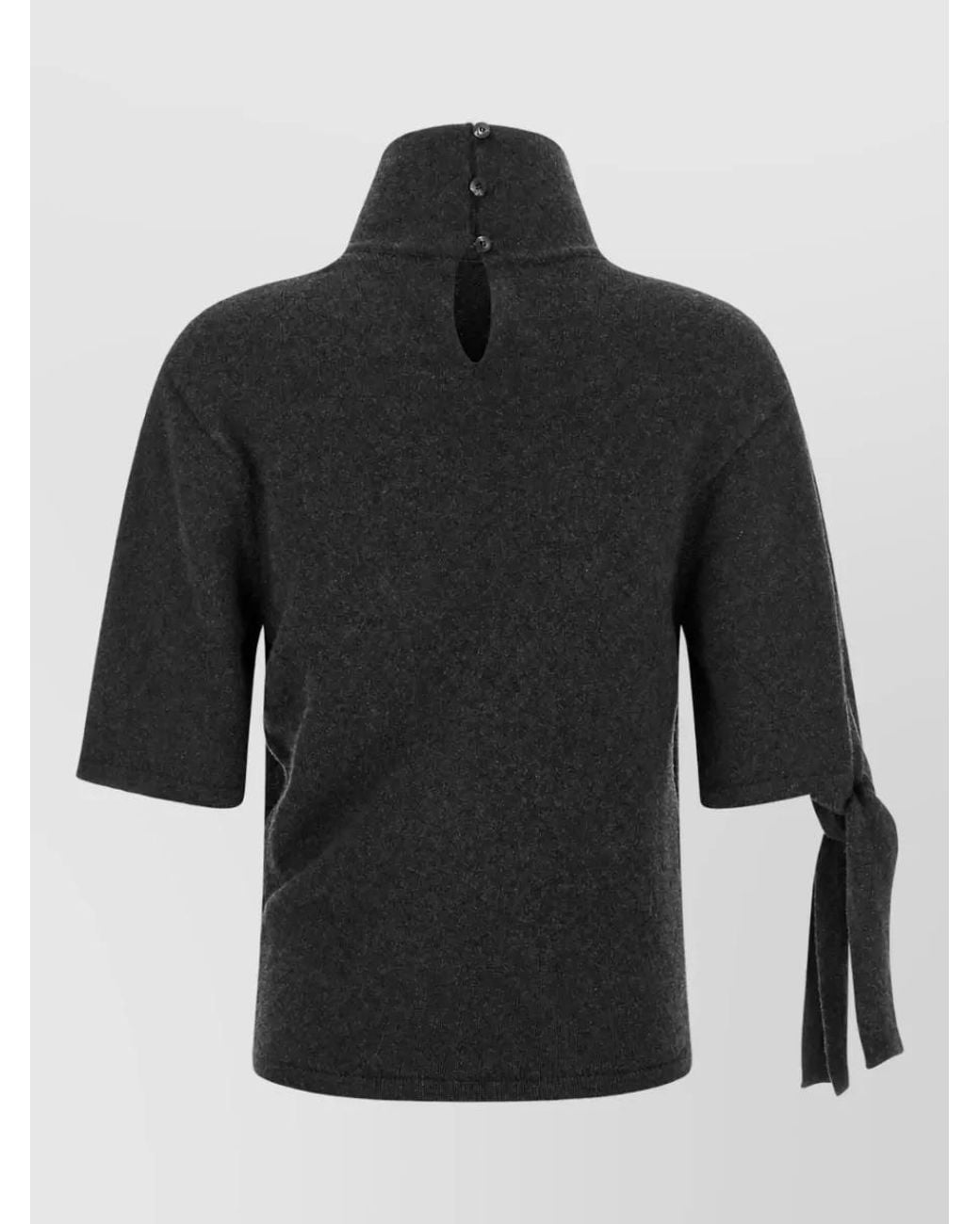 Jacquemus Black Cashmere Blend Asymmetric Draped Short Sleeve Mock Neck Knitted Top
