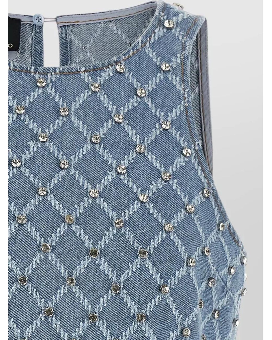 Pinko Blue Cotton Denim Crystal-Embellished Sleeveless Mini Dress
