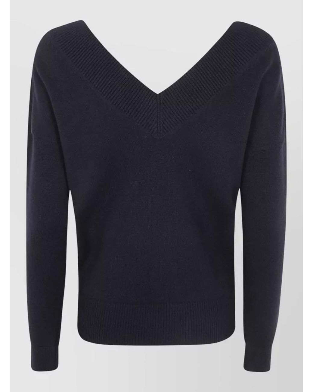 Tom Ford Blue Cashmere Off-Shoulder V-Neck Sweater