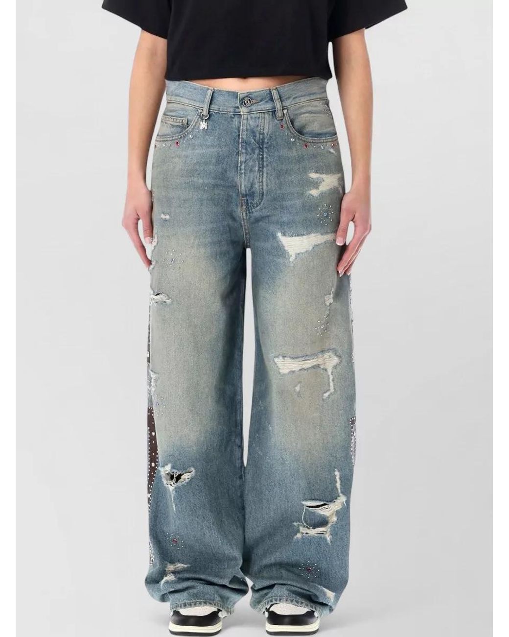 Amiri Blue Studded Wide-Leg Denim Jeans
