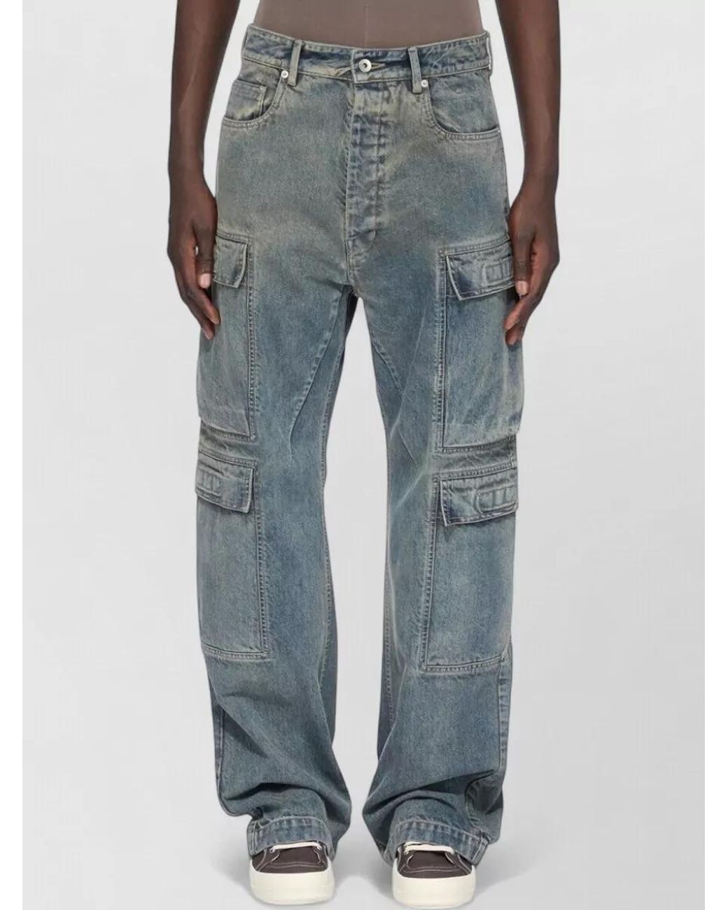 Rick Owens Gray Low-Rise Straight-Leg Cargo Jeans for men