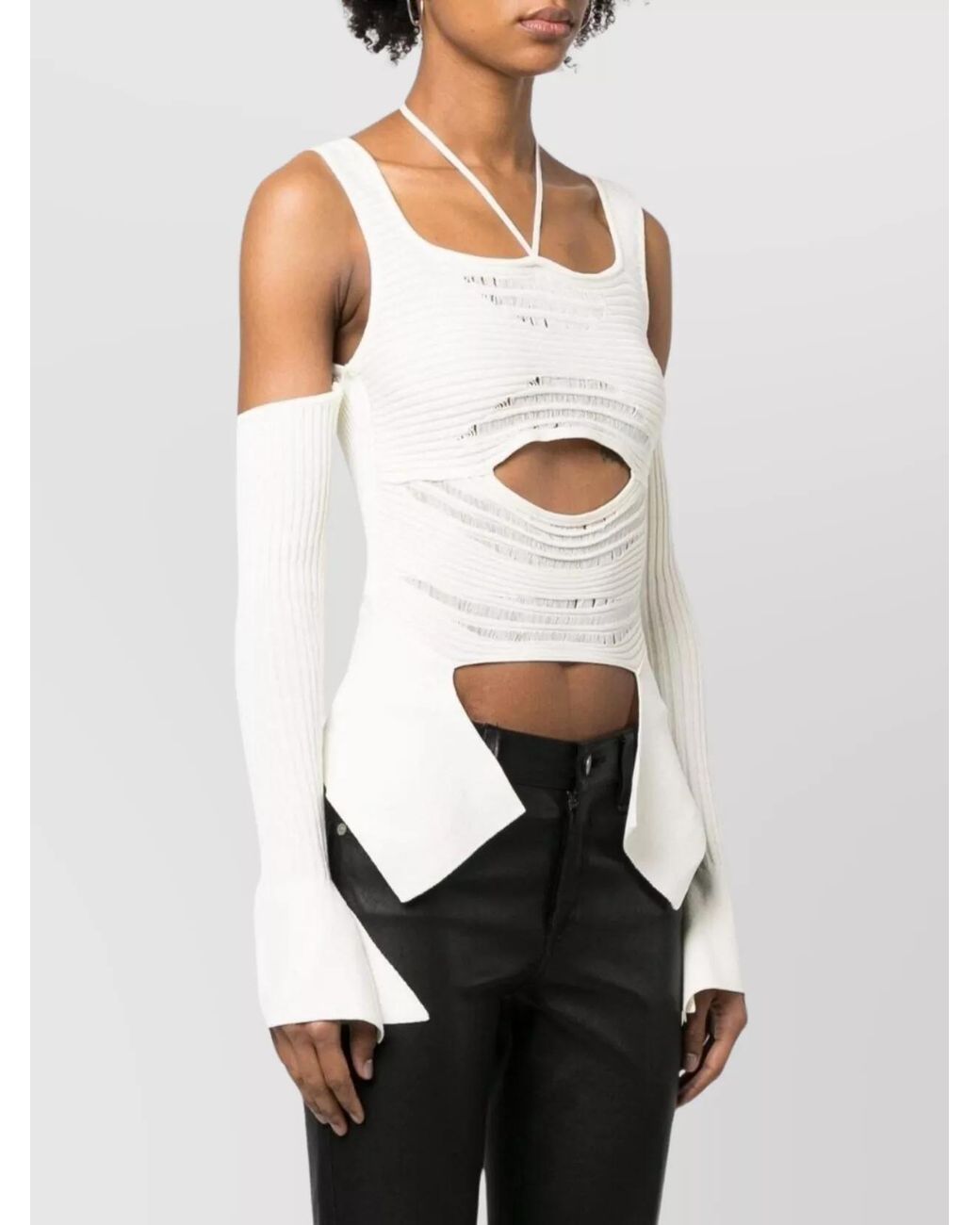 ANDREADAMO White Ribbed Knit Cutout Halterneck Top