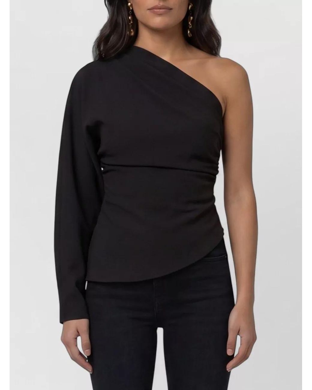 FEDERICA TOSI Black Polyester One-Shoulder Draped Asymmetric Blouse