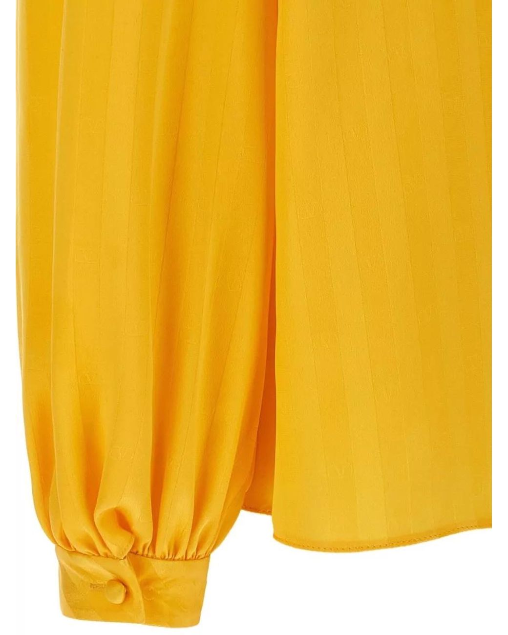 Valentino Garavani Yellow Silk Jacquard High Neck Long Sleeve Blouse