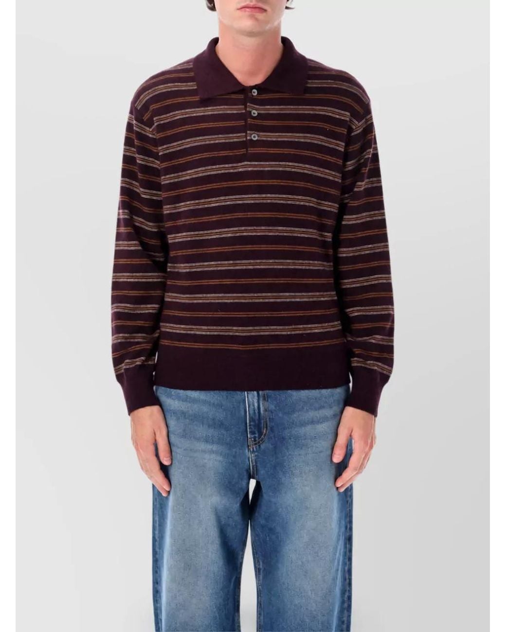 DUNST Blue Striped Relaxed-Fit Long-Sleeve Polo Shirt for men