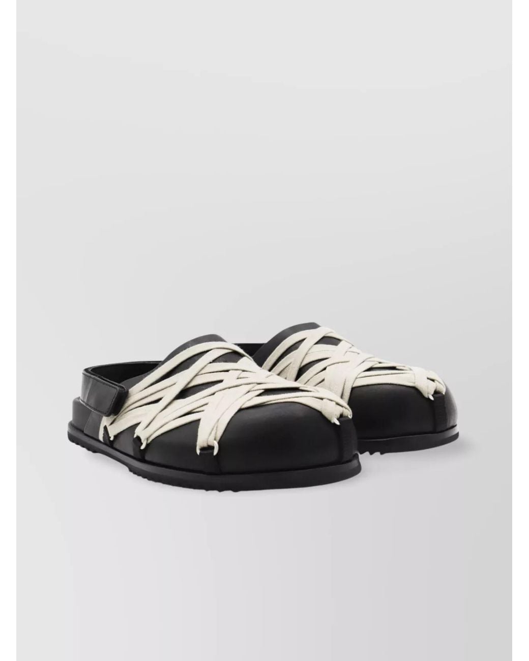 Rick Owens Black Leather Megalace Mule Sandals for men