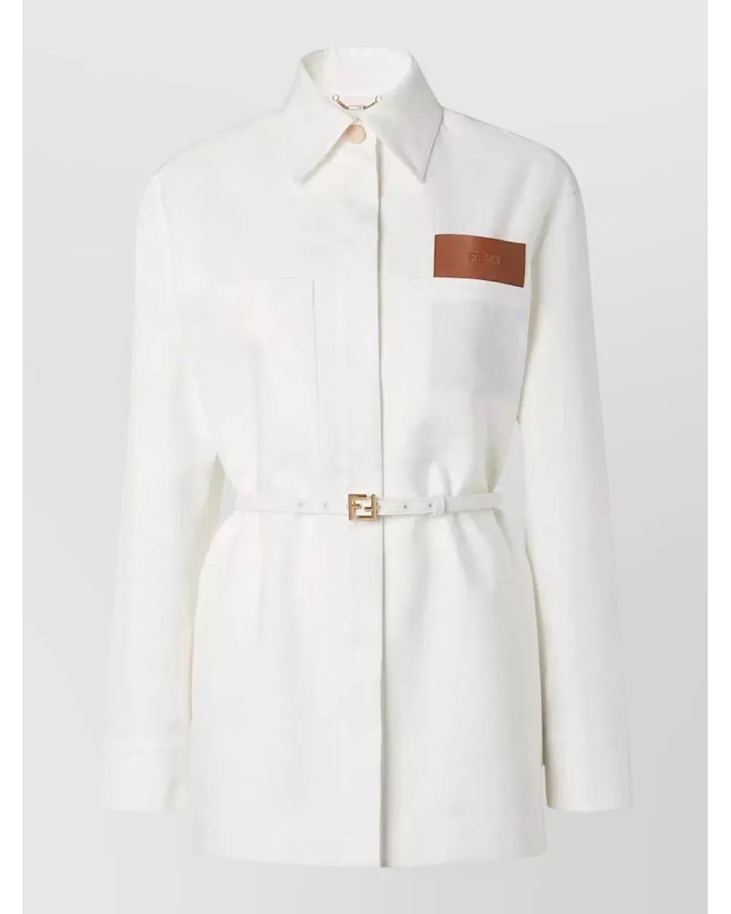 Fendi White Linen Belted Single-Breasted Jacket