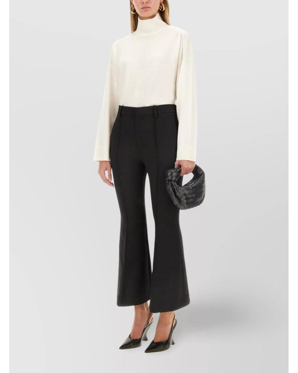 Bottega Veneta White Wool Regular-Fit Flared Trousers