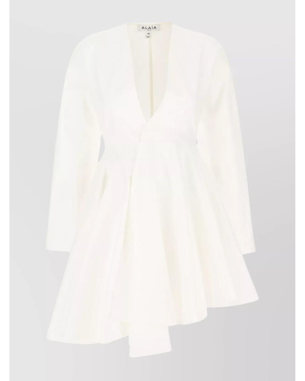 Alaïa White Cotton Asymmetric V-Neck Long-Sleeve Mini Dress