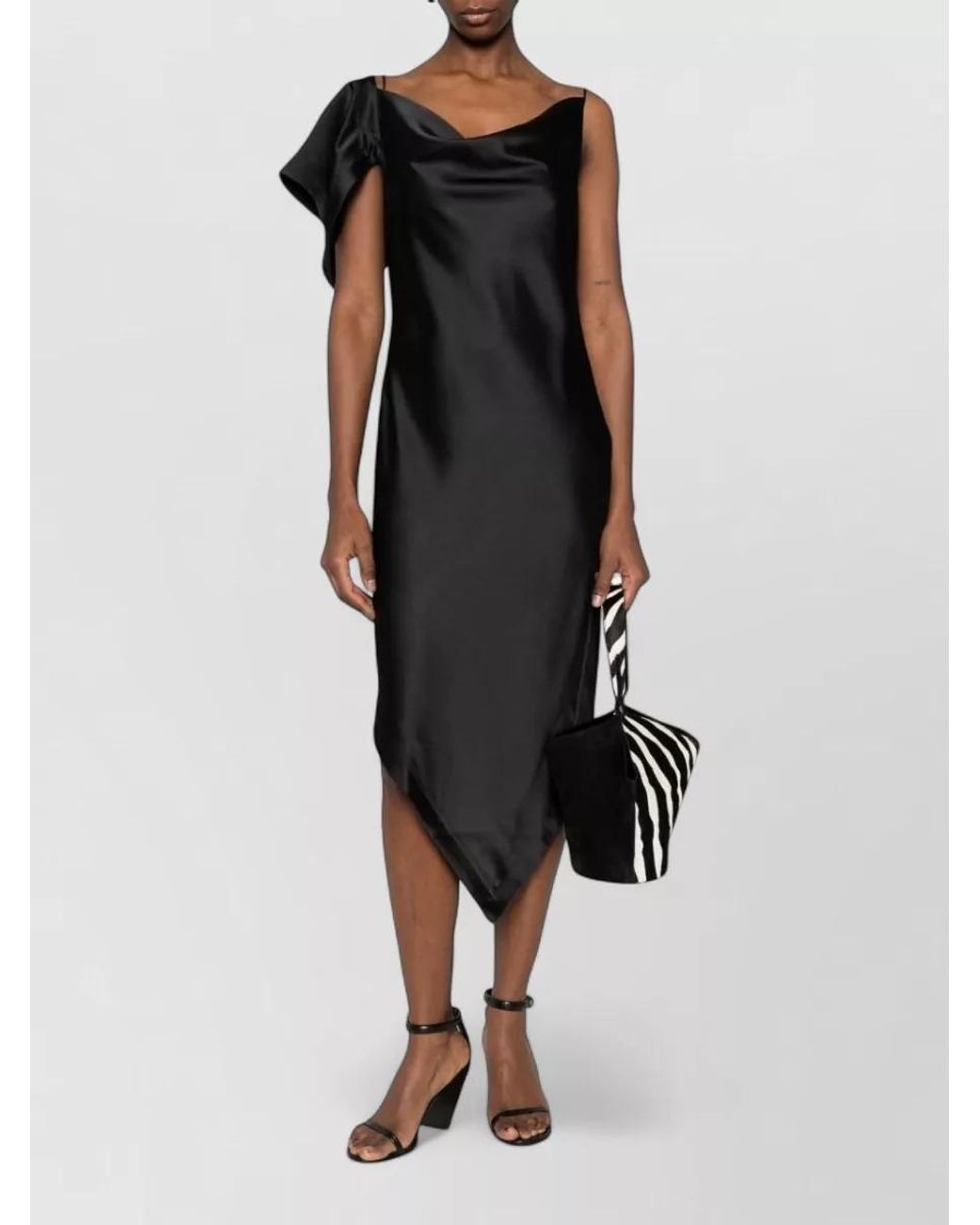 IRO Black Draped Asymmetric Spaghetti Strap Midi Dress