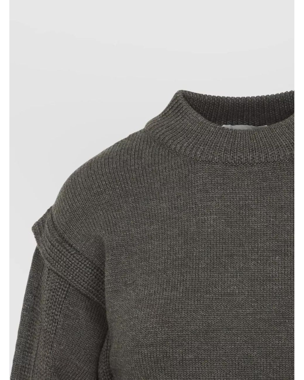 Alberta Ferretti Gray Virgin Wool Fine-Knit Long-Sleeve Cutout Sweater