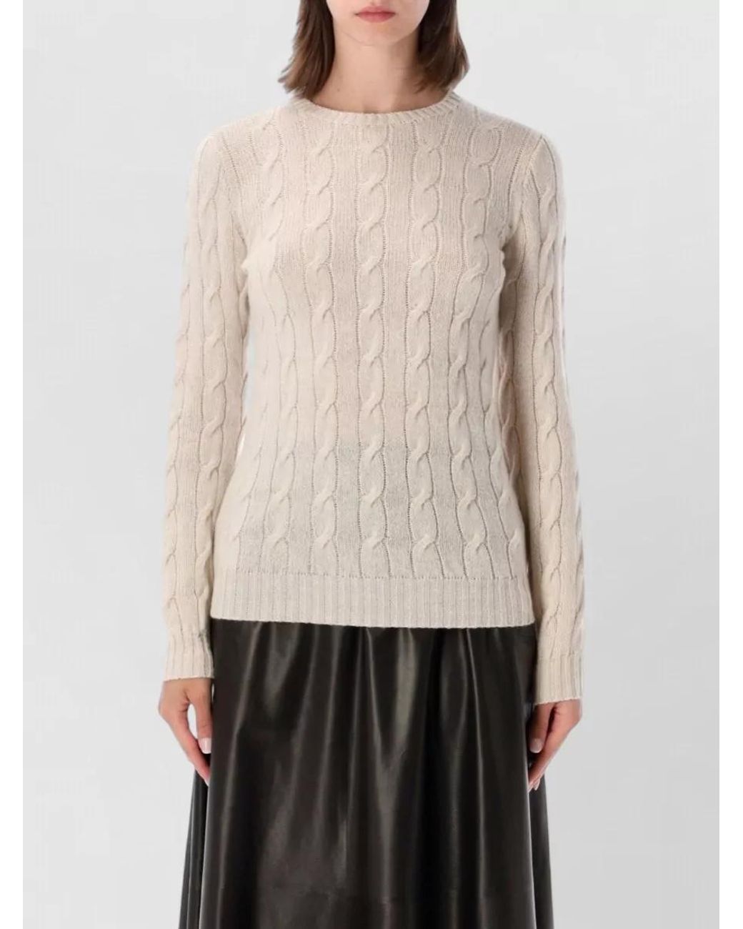 Ralph Lauren Natural Cashmere Cable-Knit Slim-Fit Crewneck Sweater