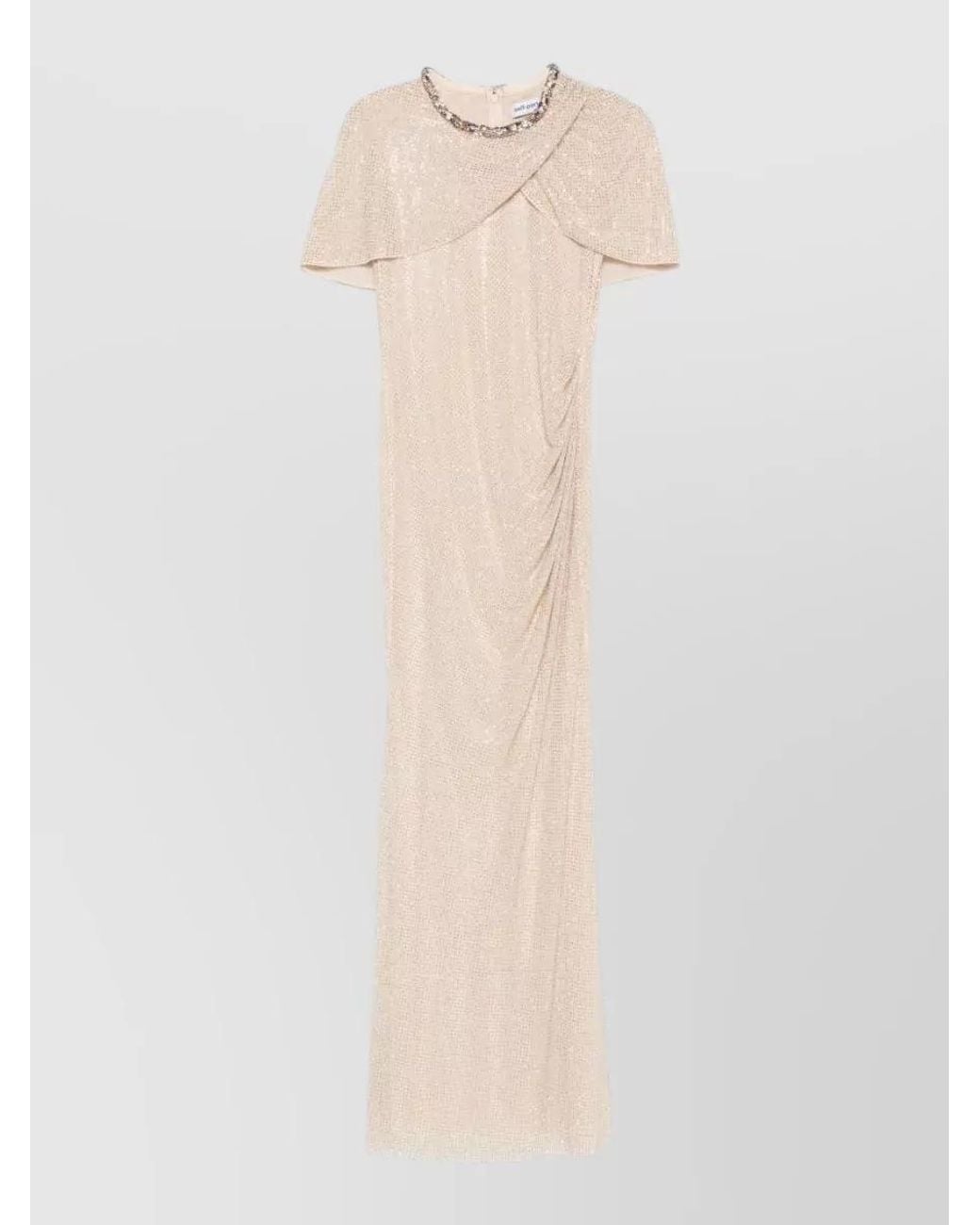 Self-Portrait White Sleeveless Draped Rhinestone-Embellished Maxi Dress
