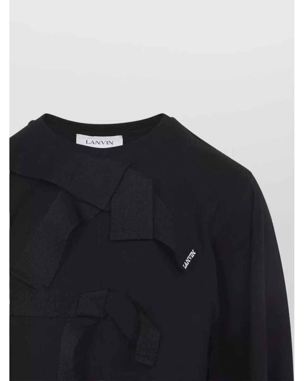 Lanvin Black Silk Cotton Grosgrain Cropped Long-Sleeve Top
