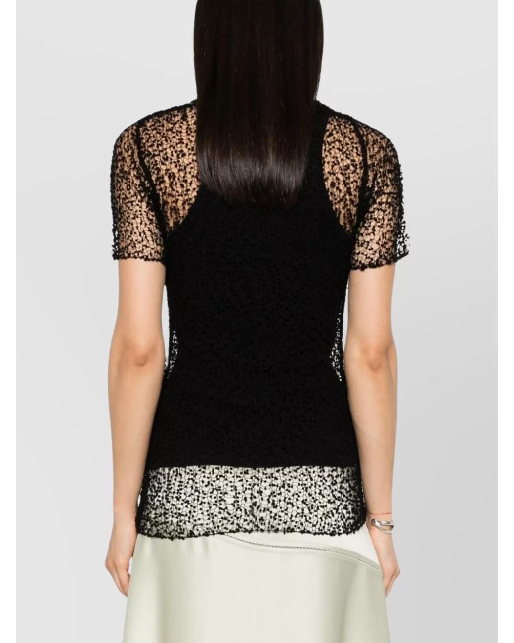 Maison Margiela Black Dot-Embroidered Semi-Sheer Short-Sleeve Top