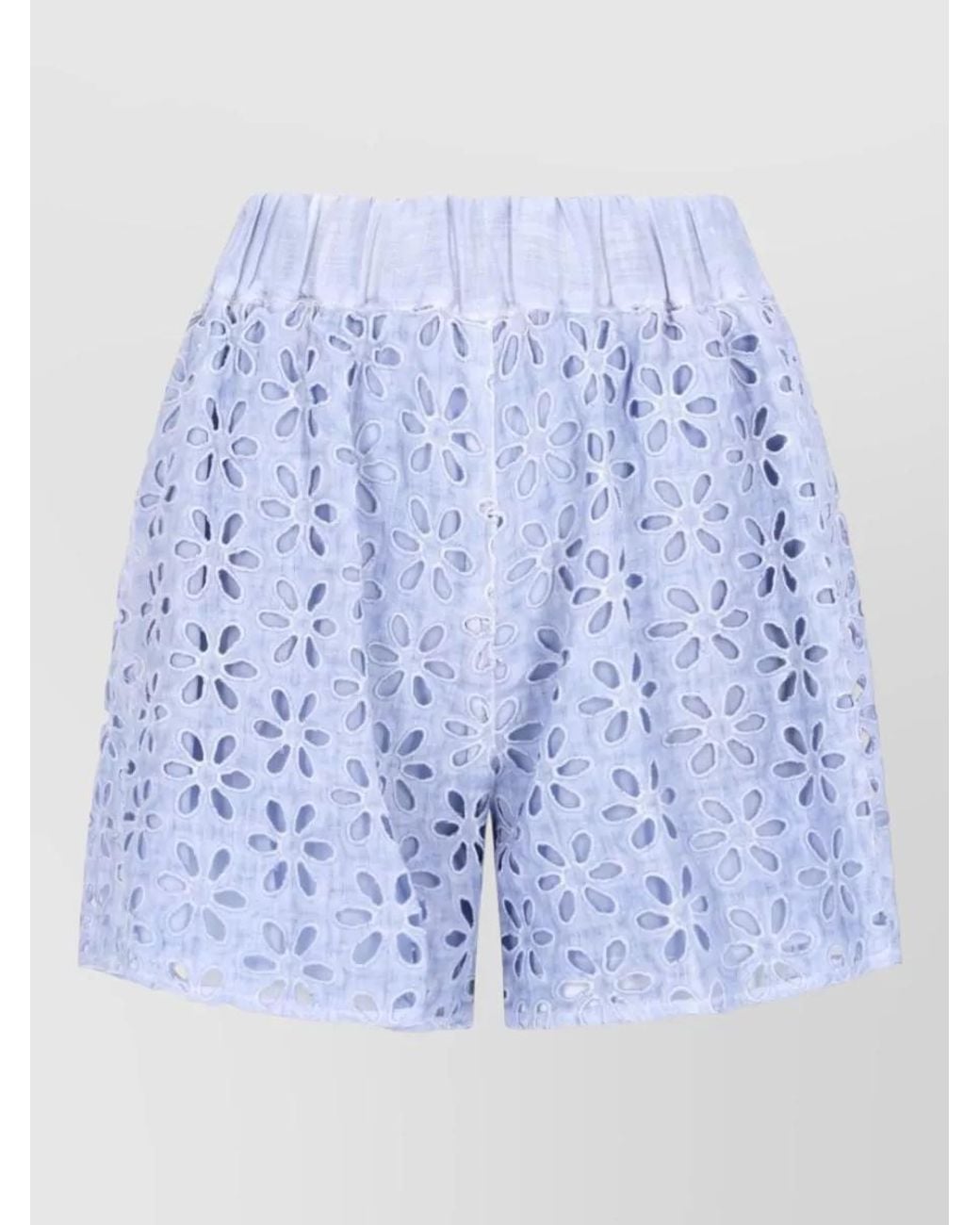 120% Lino Blue Cotton Cropped Trousers