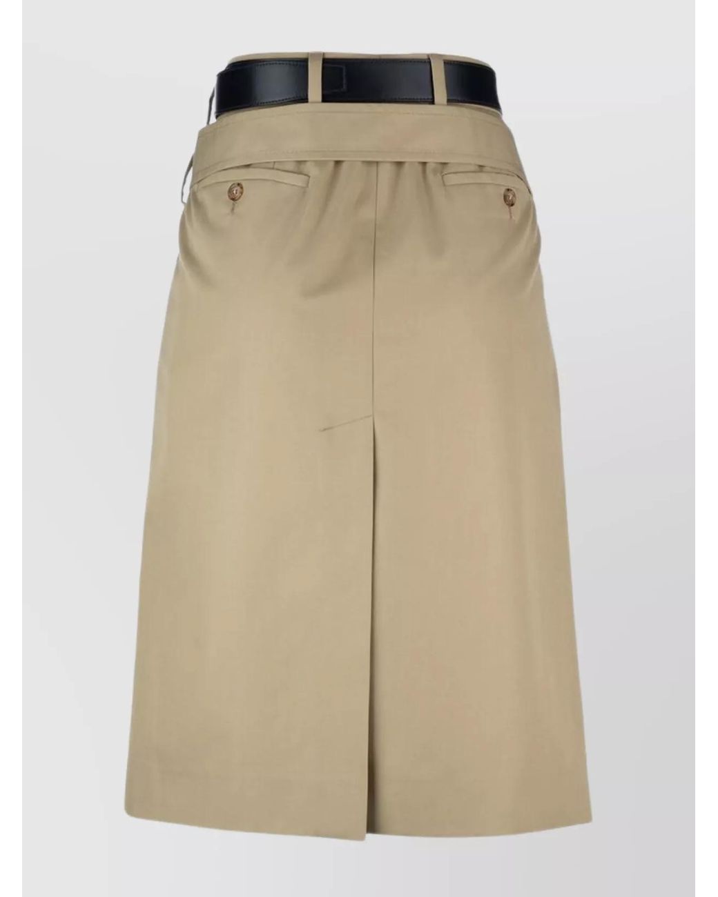 Prada Natural Cotton Belted Pleated Midi Straight Skirt
