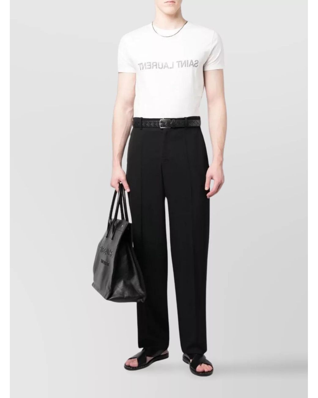 Saint Laurent White Cotton Logo Print T-Shirt for men
