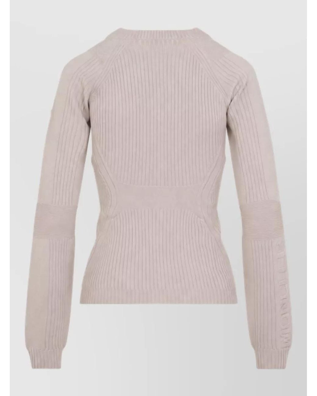Moncler Pink Ribbed Fine-Knit Wool Long-Sleeve Sweater