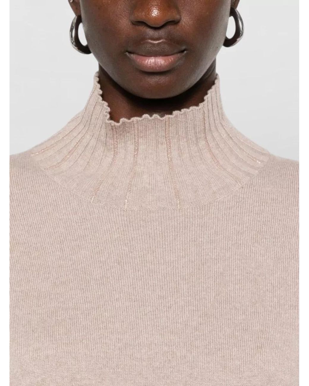Fabiana Filippi Natural Wool Silk Cashmere Crewneck Knee-Length Dress