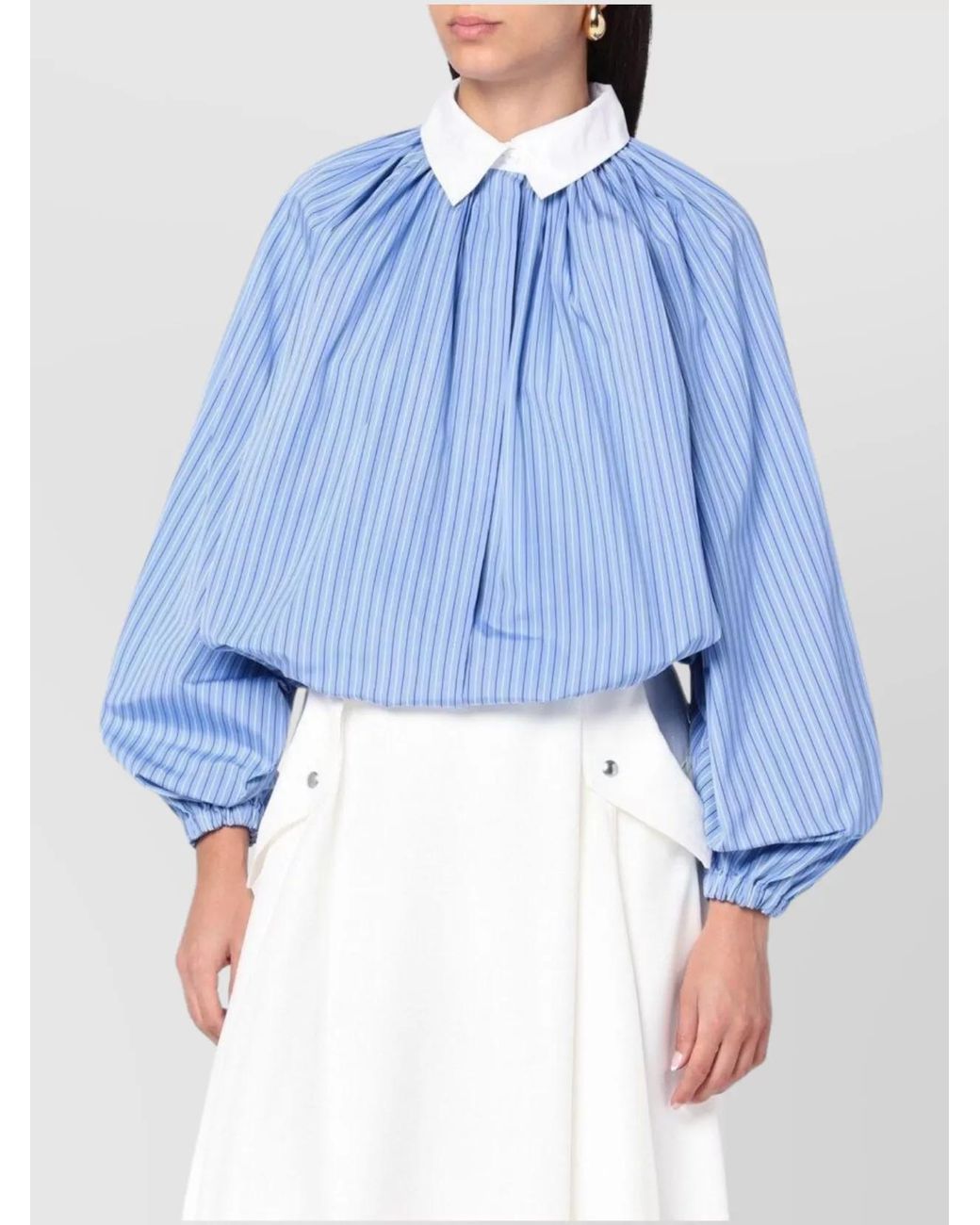 Patou Blue Balloon-Sleeved Stripe Shirt