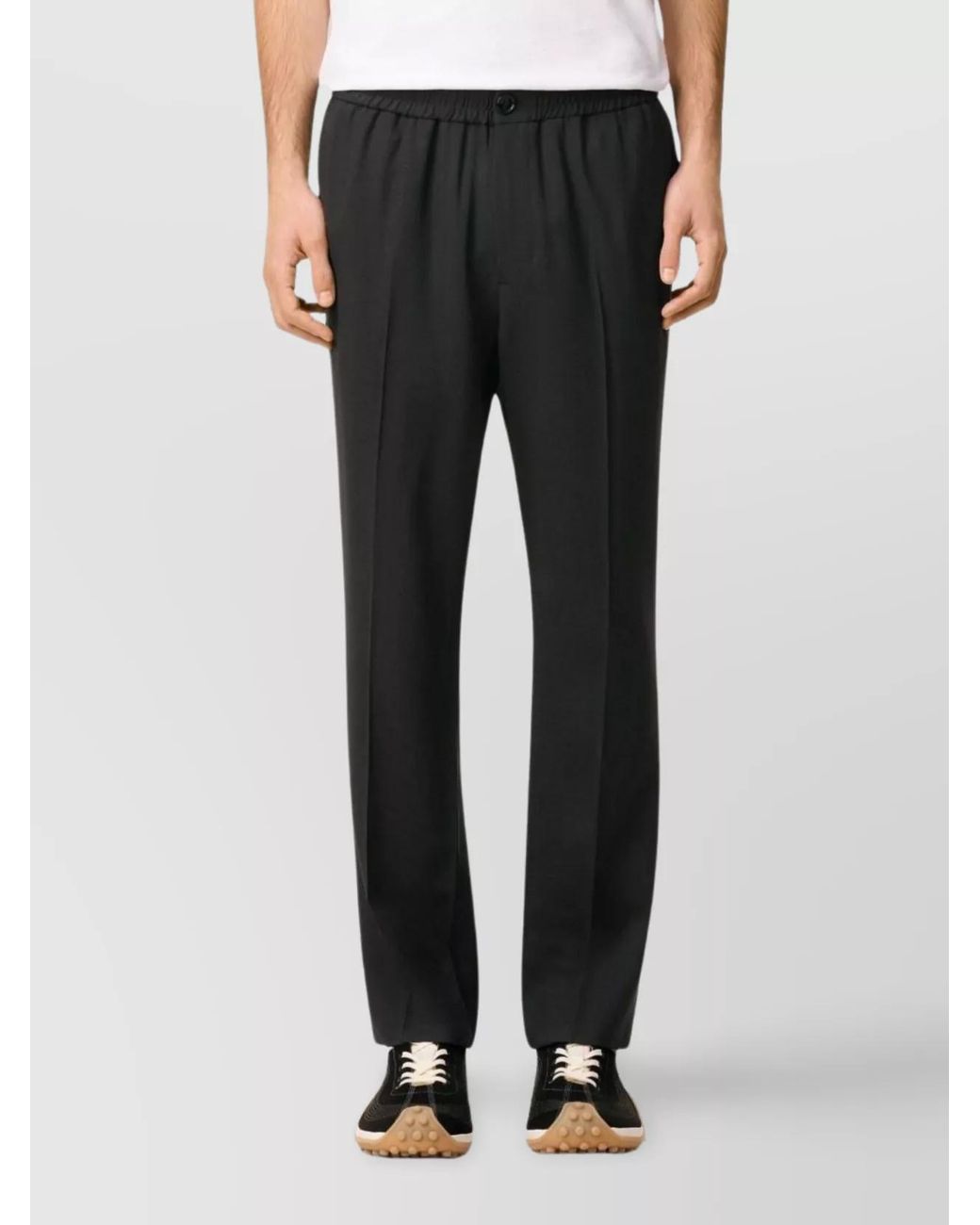 AMI Black Wool Pleated Straight-Leg Trousers for men