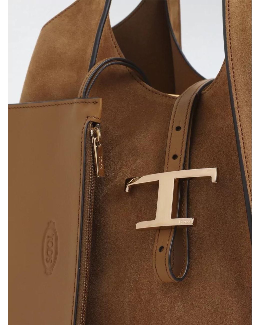 Tod's Brown T Timeless Small Suede Tote Bag