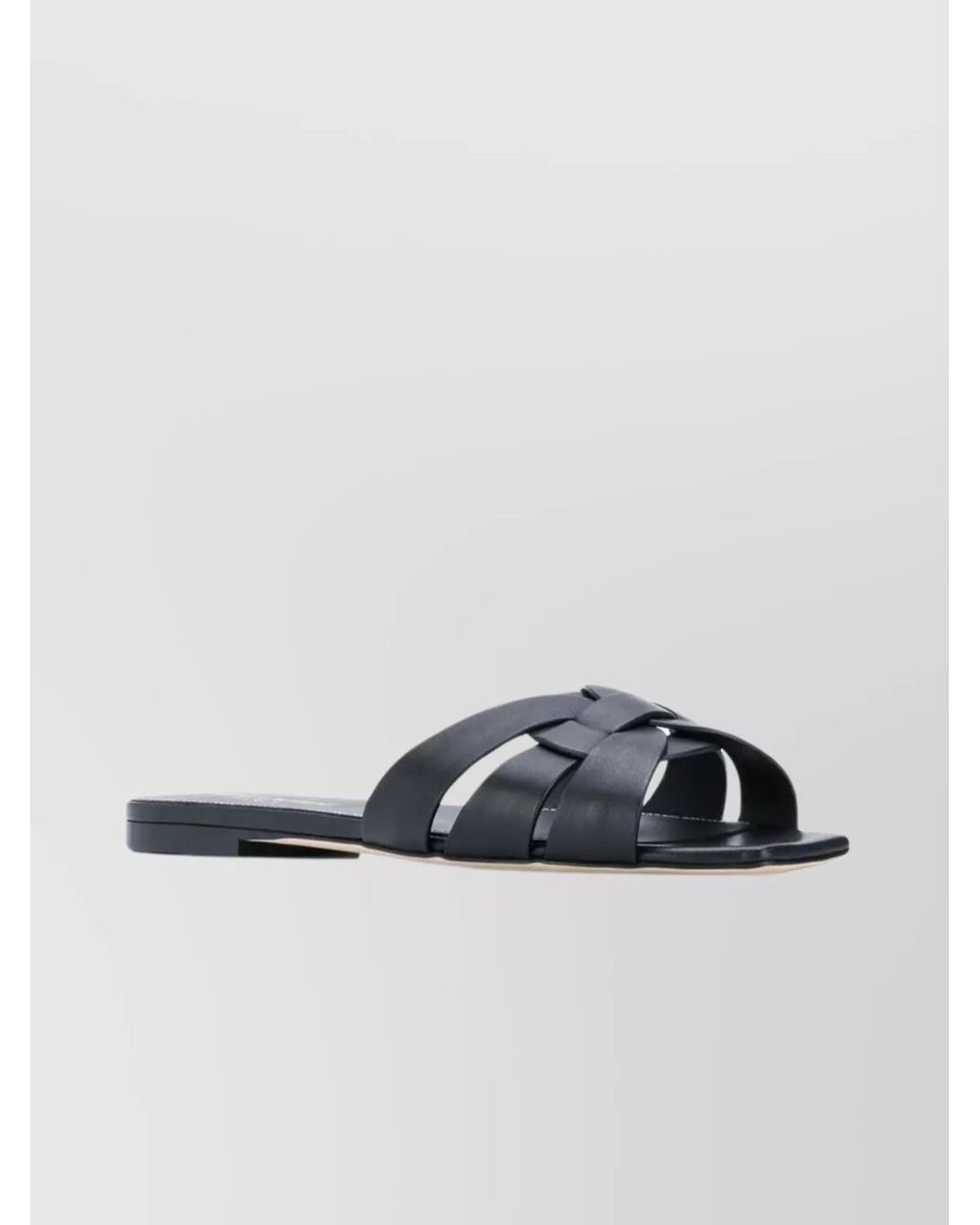Saint Laurent Black Leather Interlaced Strap Flat Slides