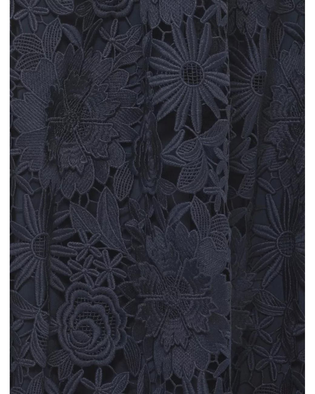 ROTATE BIRGER CHRISTENSEN Blue 3D Floral Lace Flared Midi Dress