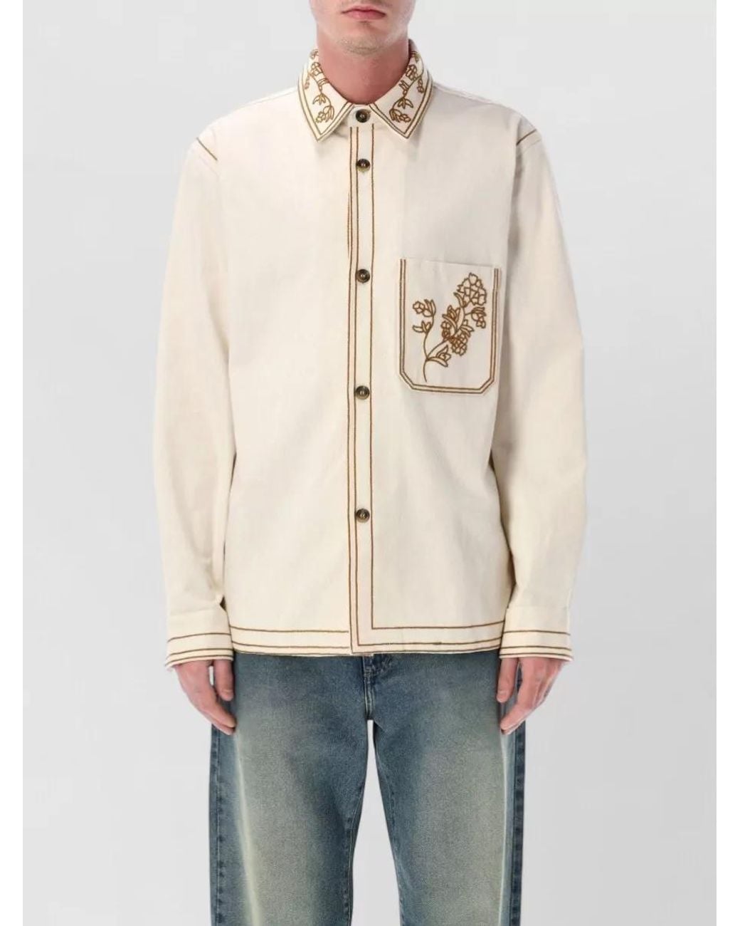 Isabel Marant Natural Embroidered Cotton Overshirt for men