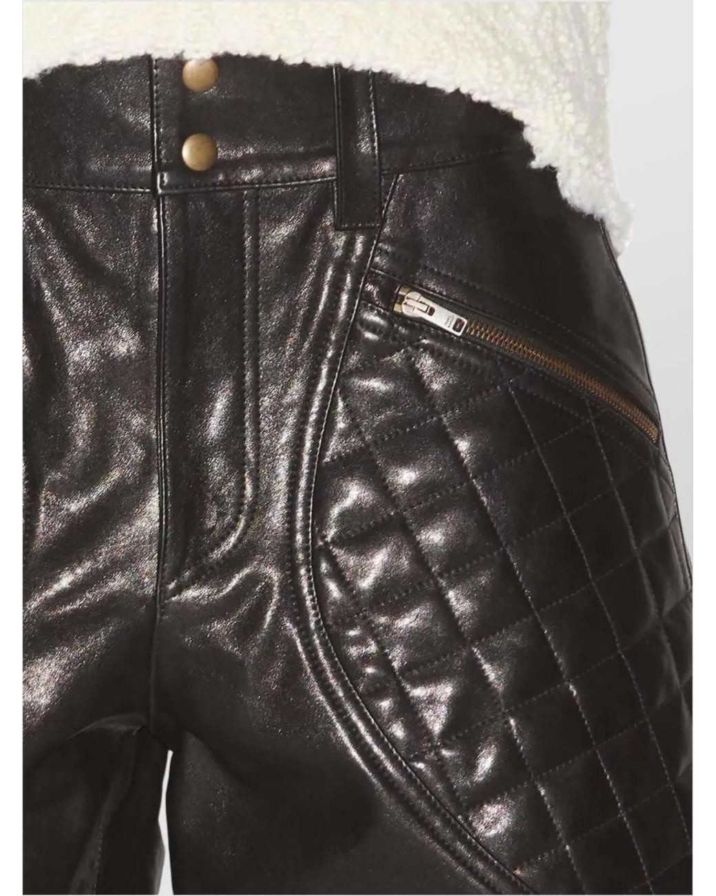 Isabel Marant Gray Leather Diamond-Quilted Thigh-Length Straight-Leg Shorts