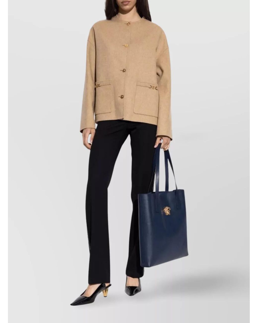 Versace Natural Wool Fitted Jacket