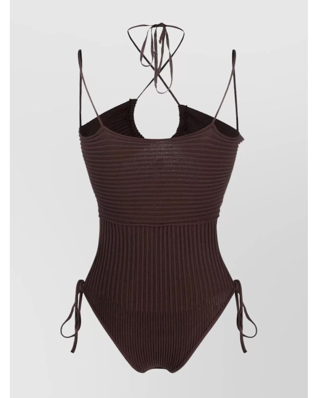 ANDREADAMO Multicolor Ribbed Knit Cutout Halterneck Bodysuit