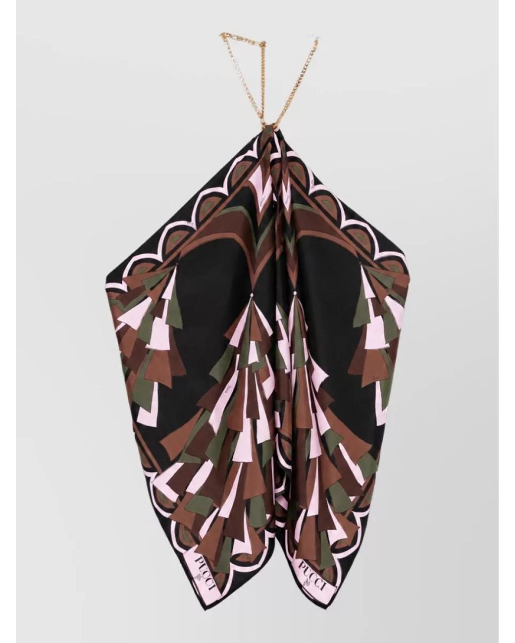 Emilio Pucci Multicolor Silk Printed Halterneck Sleeveless Draped Blouse