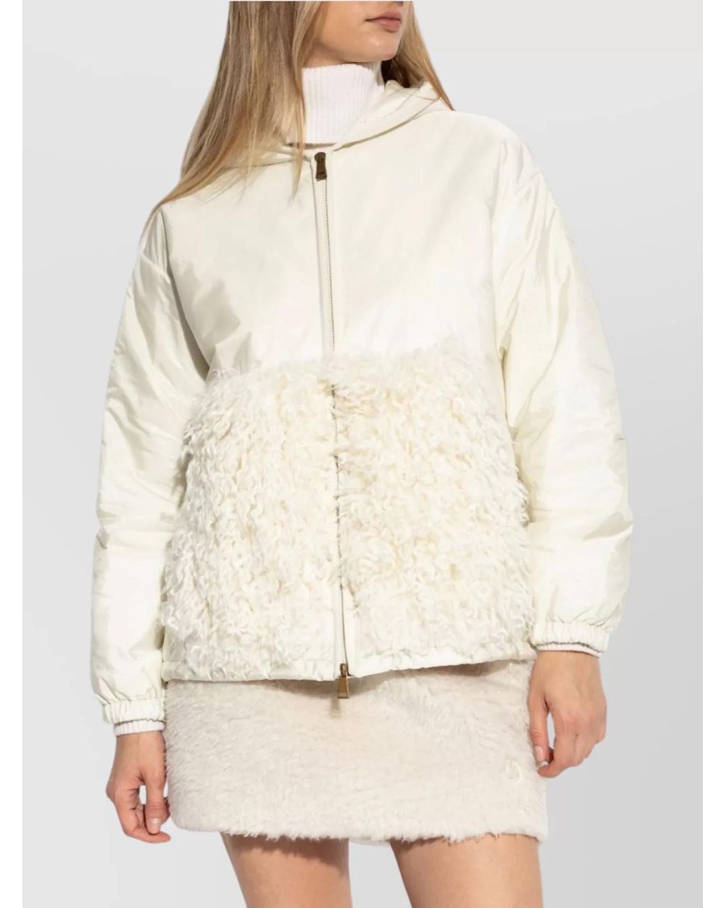 Moncler Natural Curly Textured Hooded Puffer Jacket