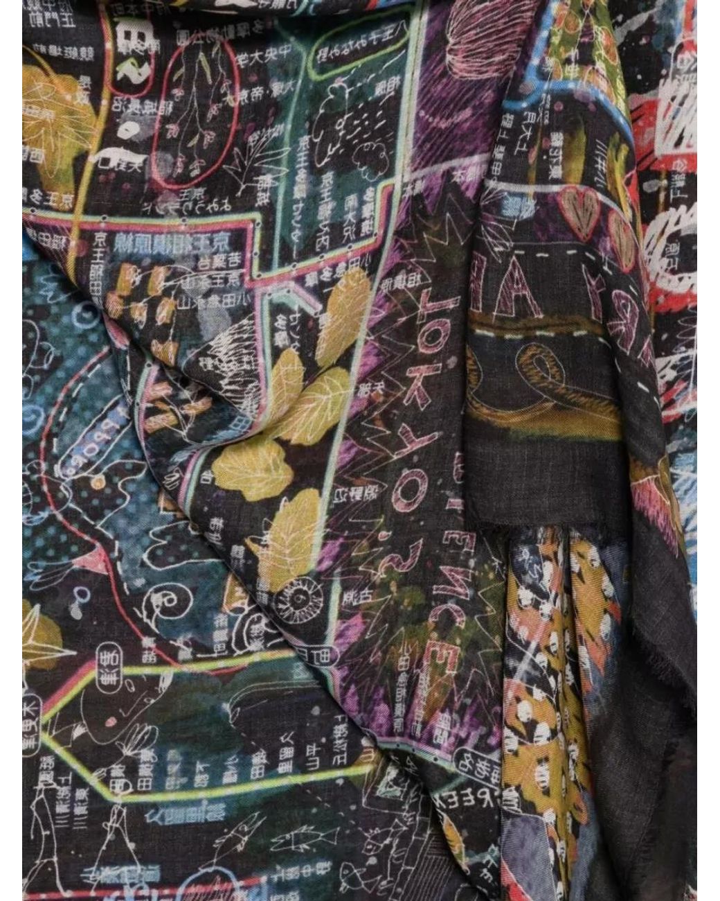 Faliero Sarti Gray Cashmere Modal Graphic Logo Print Scarf
