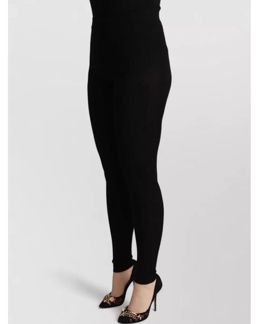 Dolce & Gabbana Black Cashmere Ribbed Slim-Fit Leggings