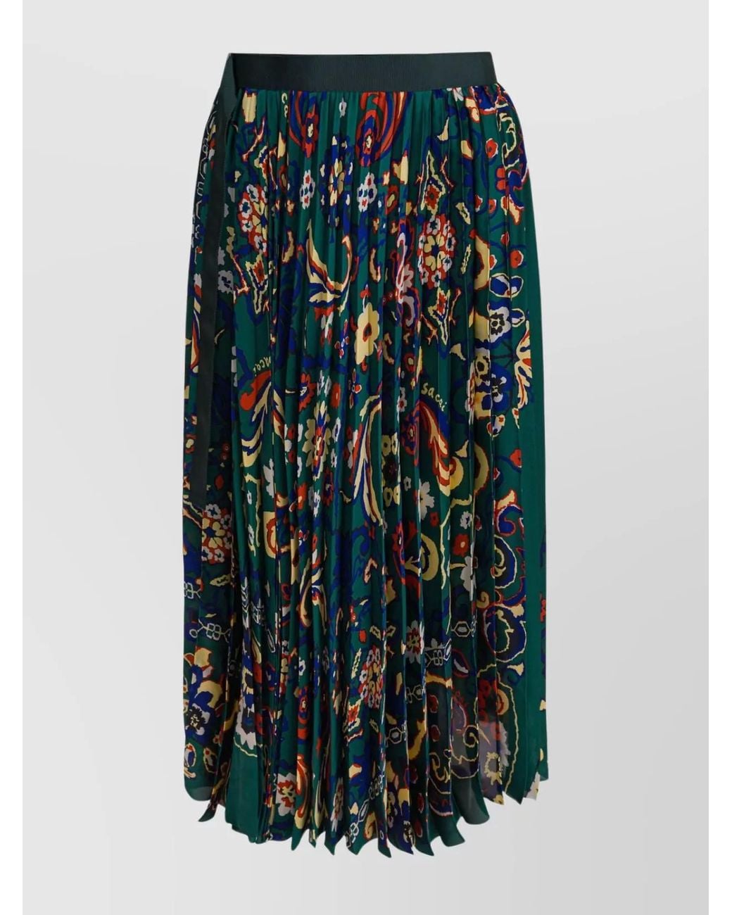 Sacai Blue Floral-Print Pleated Skirt