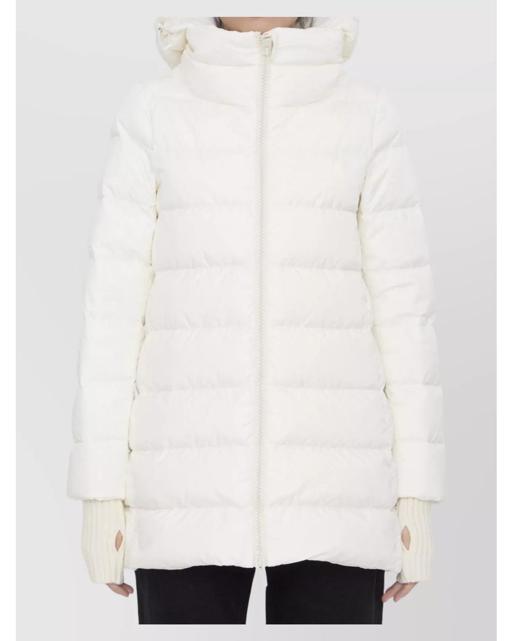 Herno White Long Puffer Jacket With Hood And Pockets