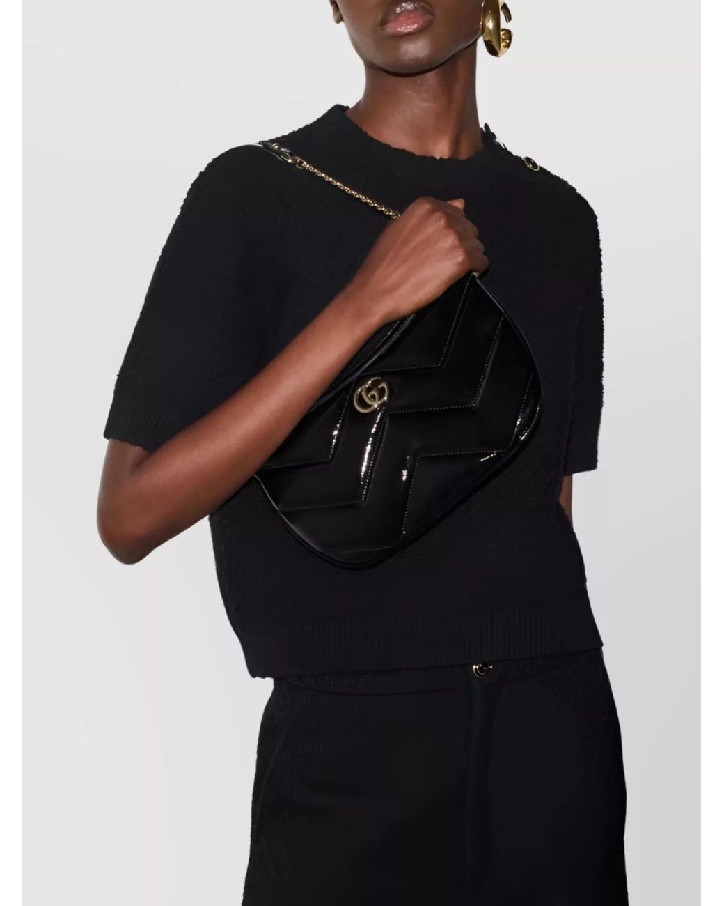 Gucci Black Gg Marmont Small Patent Leather Shoulder Bag
