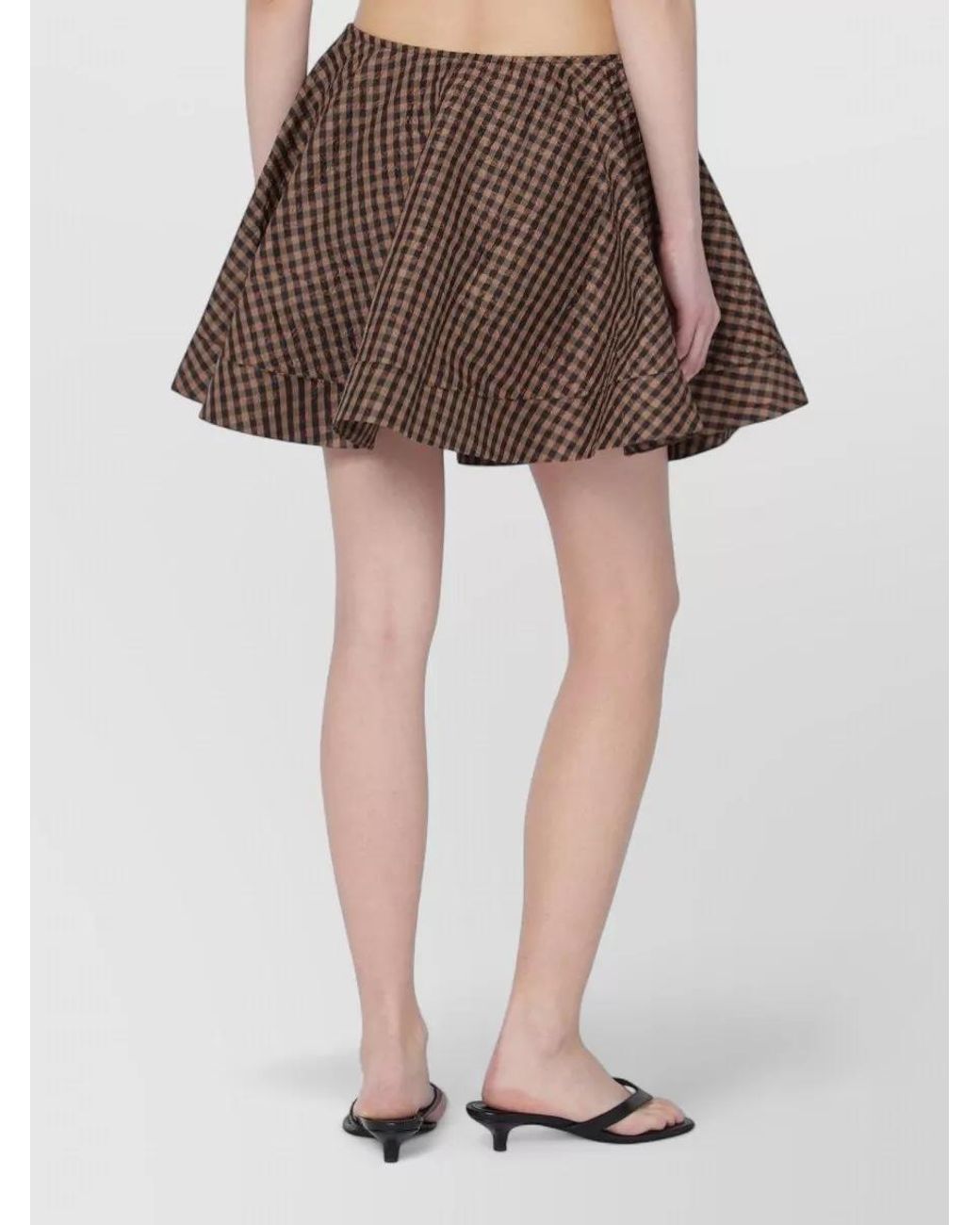 Ganni Brown Checked Flared Mini Skirt