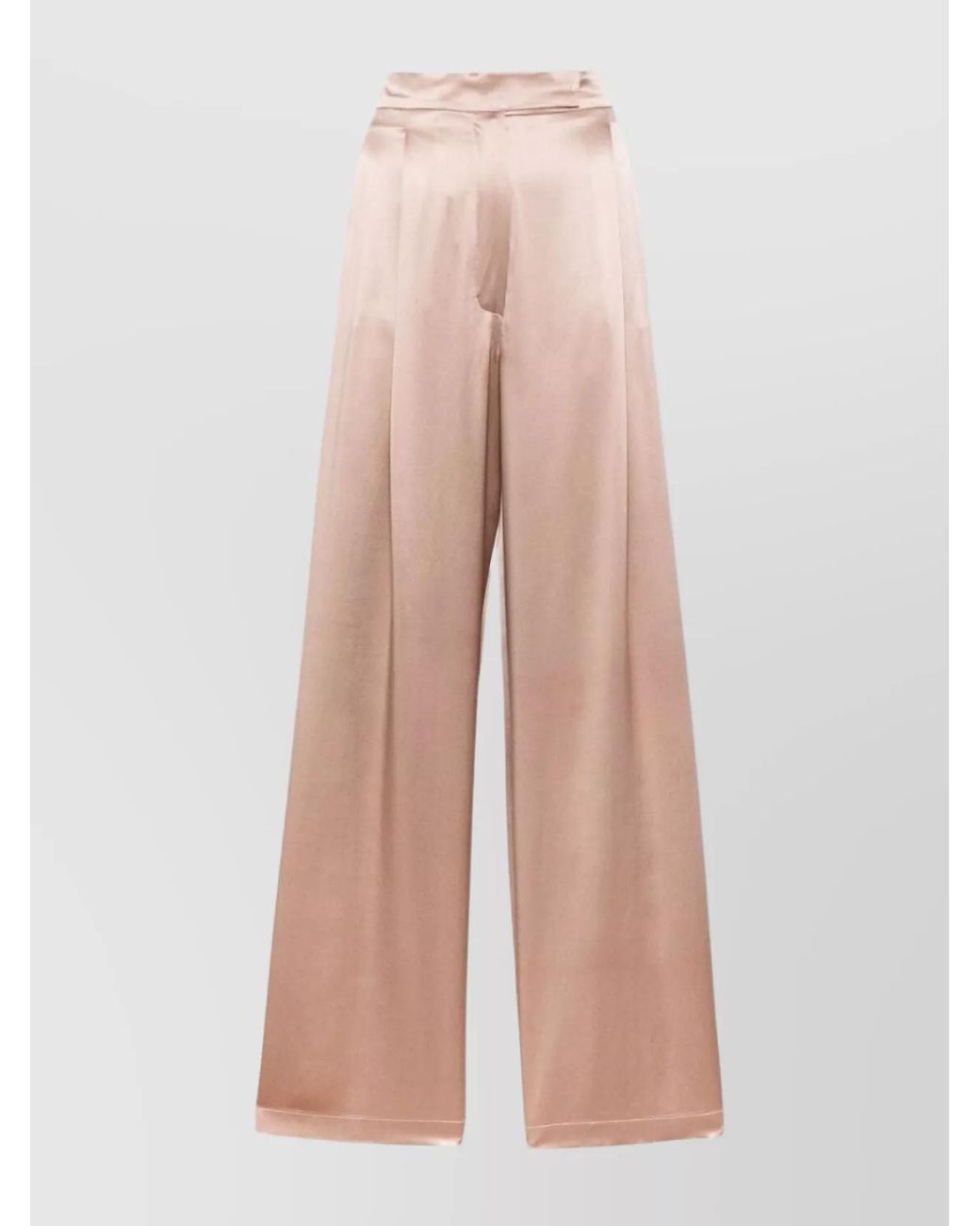 Max Mara Pink Silk Satin Pleated Wide-Leg Trousers