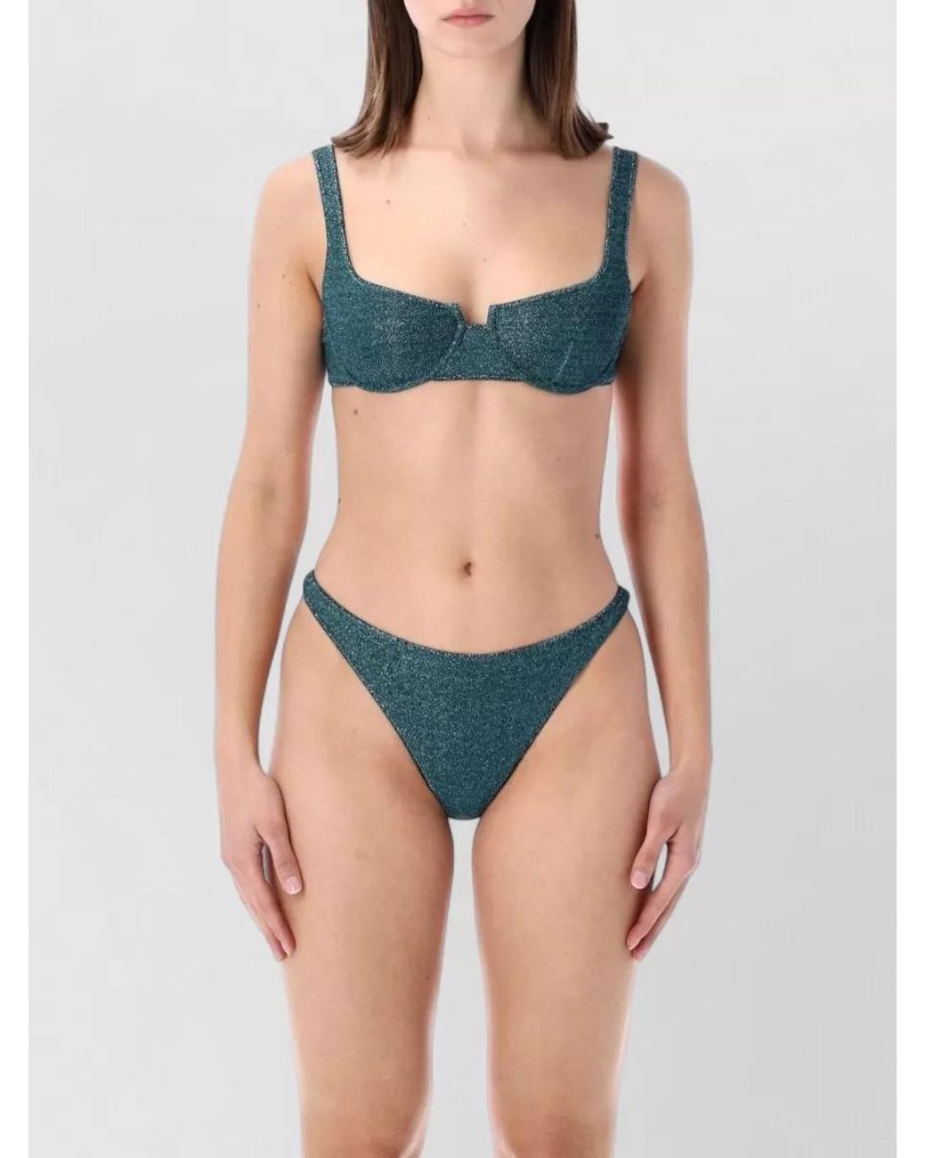 Oseree Blue Metallic Lurex Balconette Bikini