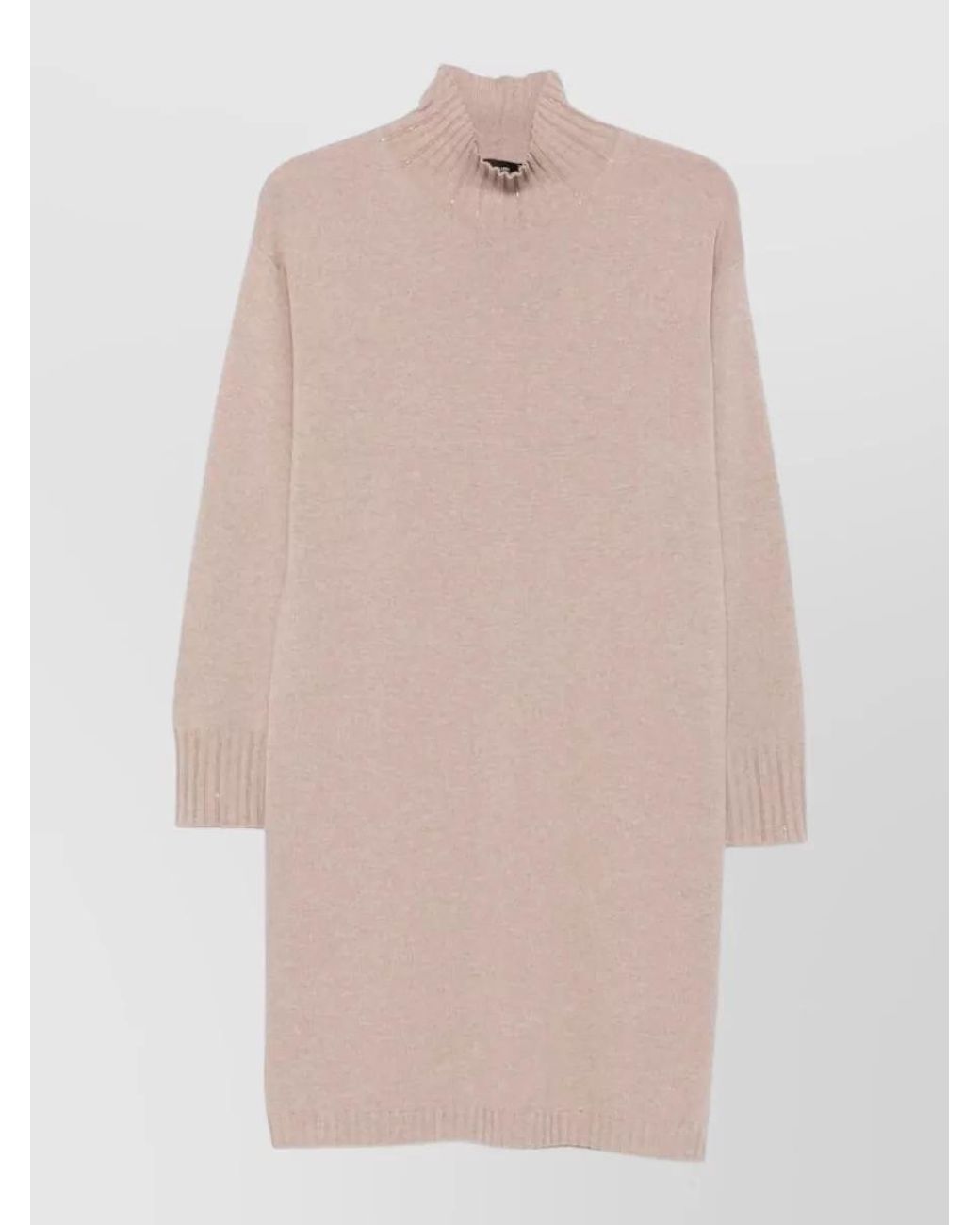 Fabiana Filippi Natural Wool Silk Cashmere Crewneck Knee-Length Dress